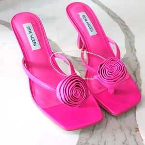 Steve Madden Womens JANNIE Leather Open toe Kitten heel Slip-on Heels Shoe NEW